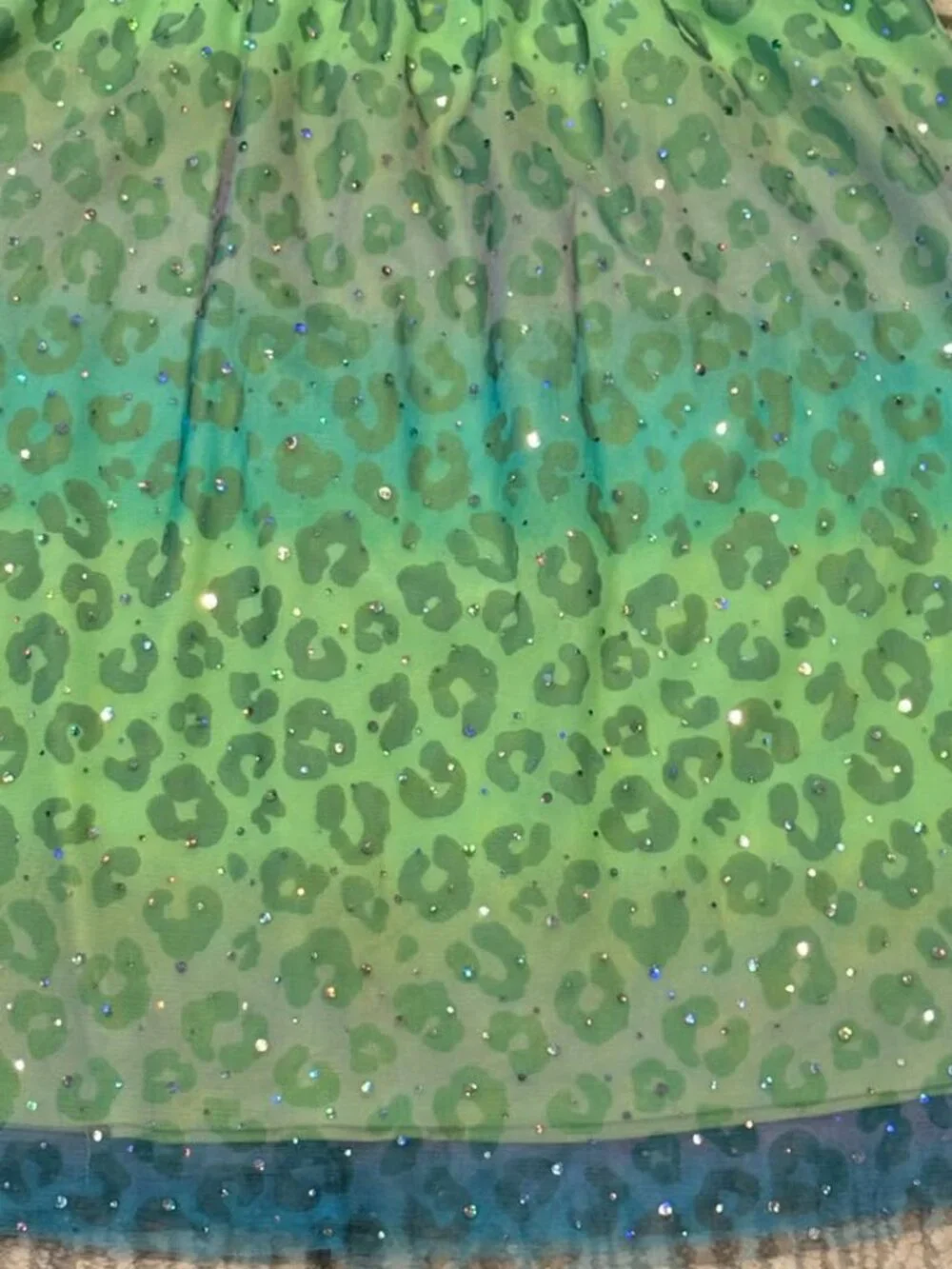 Justice girls size 12 leopard print blue/green/purple sparkly tank dress